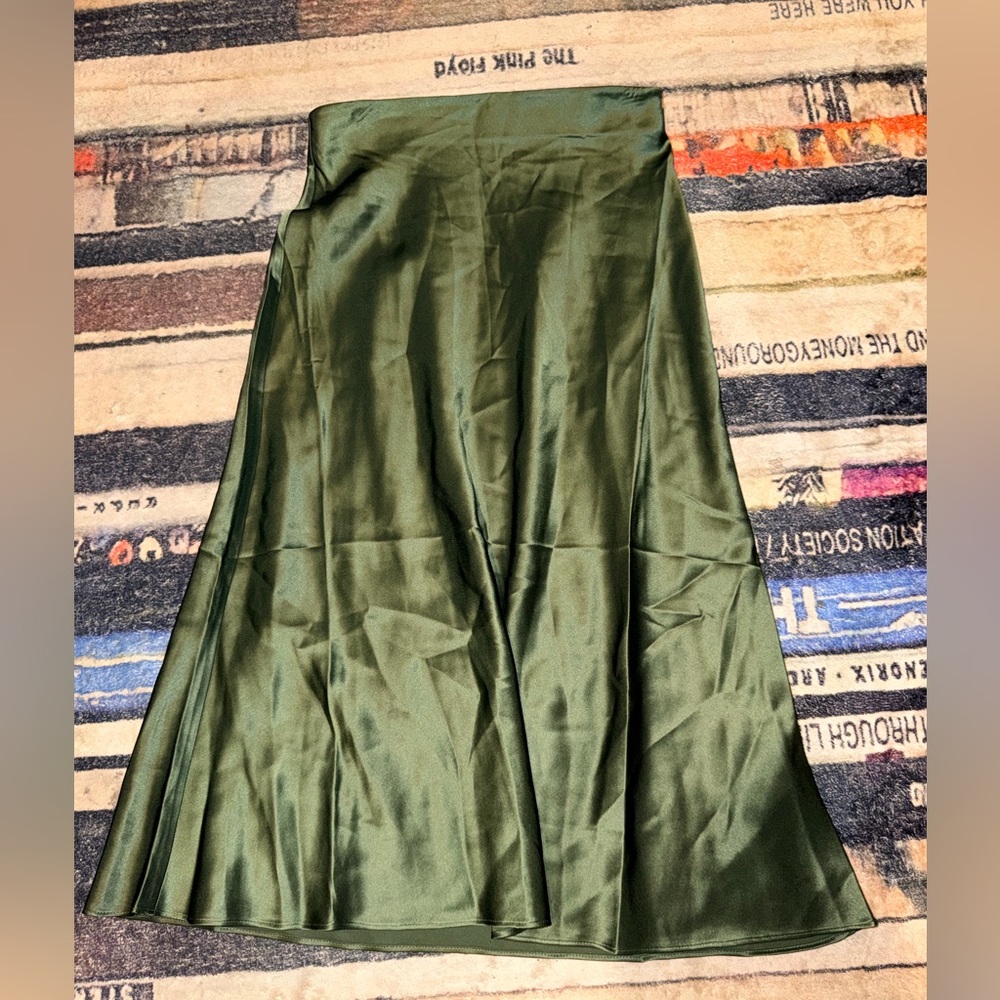 Quince Forest Green washable silk skirt small